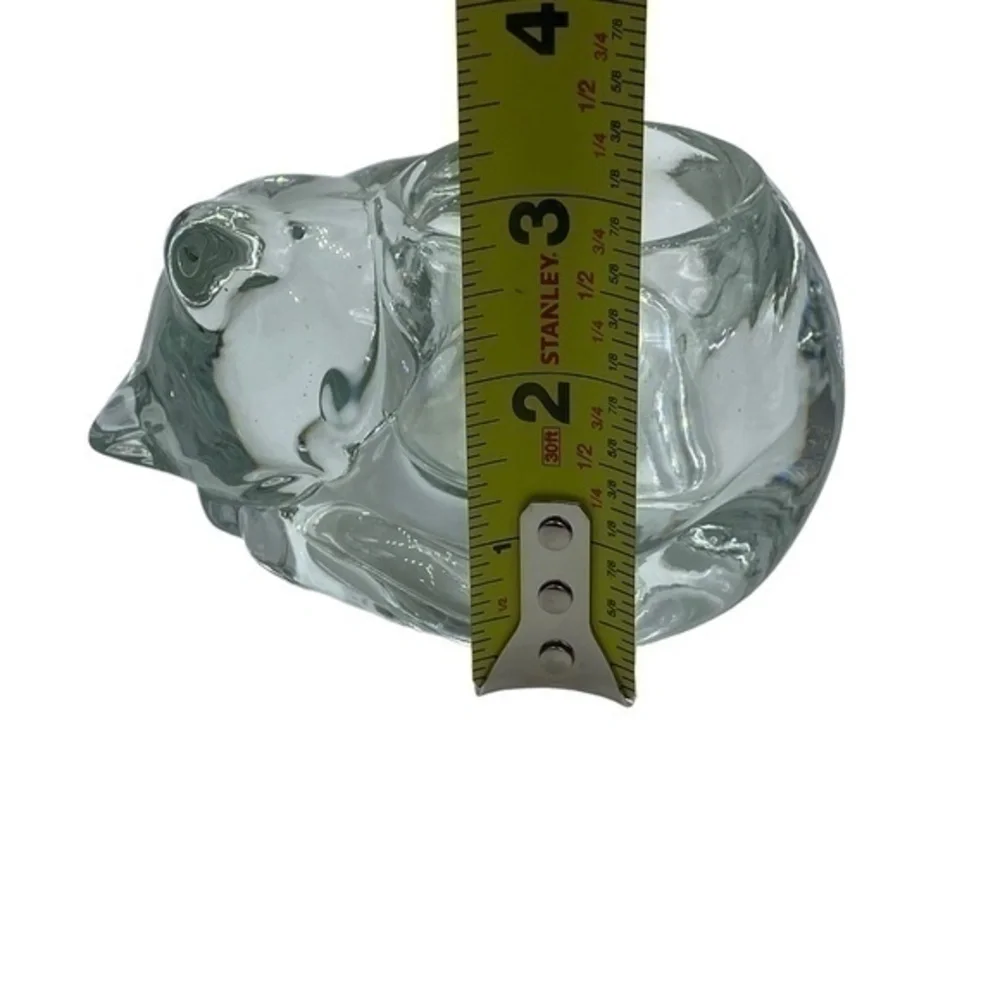 Indiana Glass Crystal Sleeping Cat Votive Candle Holder Clear